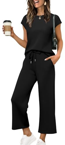 Sampeel Two Piece Sets for Women Lounge Set Summer Outfits Date 2026 Travel Fashion Beach Vacation Clothes Matching Sets Women Clothing Winter Teacher Black M