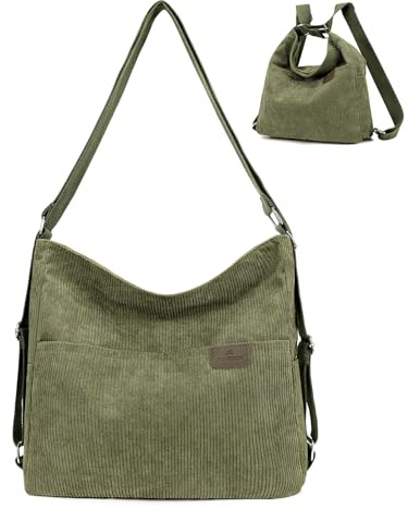 RUNSOON Vielseitige Cord Handtasche für Damen - Schultertasche, Umhängetasche, Hobo-Tasche & Rucksack in einem für Arbeit, Shopper, Reisen & Alltag