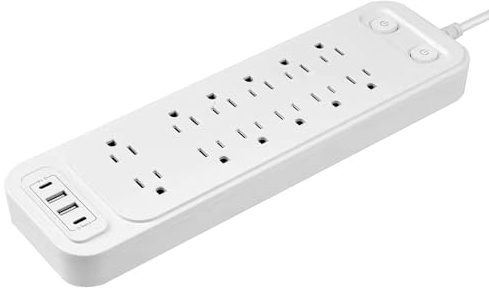 Surge Protector Power Strip Multi Plug Outlet with 2 USB Ports, 12 Socket Plugs, 1 Type C, 3.1A, 5.9 Feet Extension Cord with Multiple Outlets with USB Ports, Cruise Dorm Essentials Cool Stuff