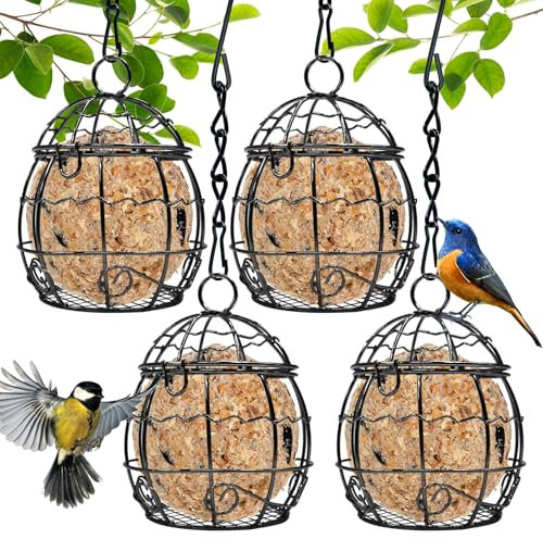 Fat Ball Feeders Hanging, 4 PACK Metal Fat Ball Bird Holder, Hanging Bird Feeder for Outdoor Garden Wildlife Birds Finch Sparrow Robin