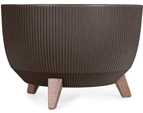 KONZEPT Macetero con patas – Maceta grande de plástico redondo de 40 cm – Moderna y resistente a la intemperie, para interior y exterior