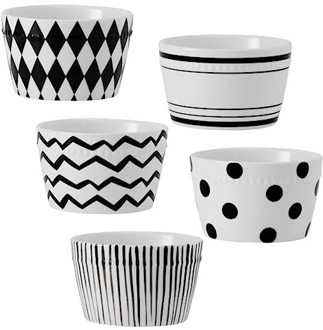 KICHOUSE 5piezas Cuencos De Arroz De Cerámica Minimalista Negro y Blanco Para Comida De Fideos y Sopa Vajilla Hogar Uso Diario