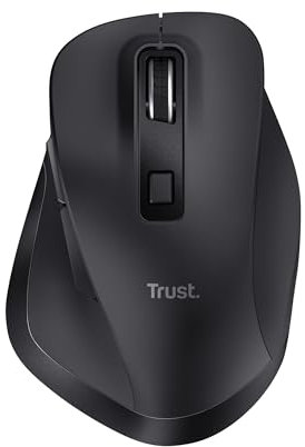 Trust Fyda Wireless Mouse Bluetooth + 2.4GHz, Ergonomic Thumb Rest, 50% Recycled Materials, 800-2400 DPI, Rechargeable Battery, Multidevice Bluetooth Mouse for Laptop PC iOS Mac Android, Black