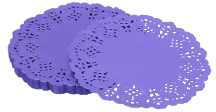 YELARXI Papierdeckchen, Papierspitzen-Deckchen, Einweg-Tischsets, rund, modern, dekorativ, 8,9 cm, passend für Kuchen, Desserts, Handwerk, gebackenes Grill, gebratenes Essen, Geschirr (50 Stück, lila)