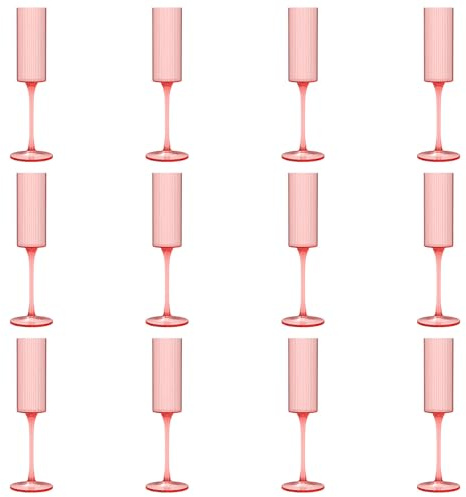 KEGAJEGA Lot de 12 flûtes à champagne en plastique - 175 ml - Avec pied haut - Réutilisables - Pour mariages, anniversaires, pique-niques, fêtes, réceptions de champagne (rose)