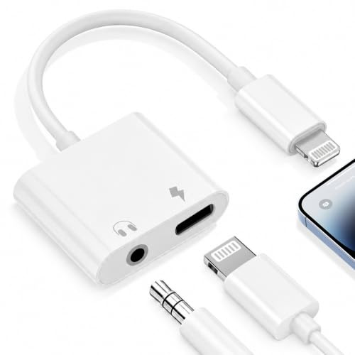 Dalimee 2-in-1 Lightning auf 3,5 mm Klinke Adapter für iPhone, MFi-Zertifiziert, Kopfhörer & Schnellladen, Lightning auf Klinke Kompatibel mit iPhone 14/13/12/11/X/XS/XR/8