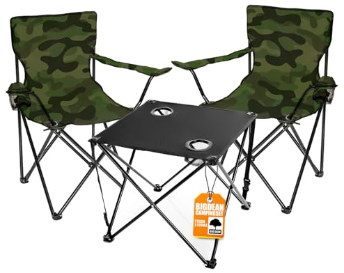 BigDean 2X Campingstuhl mit Campingtisch faltbar Camouflage Schwarz