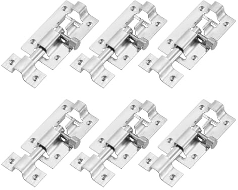 M METERXITY 6 Pcs Catenaccio A Cannone, 2.4 Pollici Catenaccio A Scorrimento In Acciaio Inox Per Porte Interne/Finestre/Armadi, Serratura Porta Senza Chiave Rinforzata [Argento]