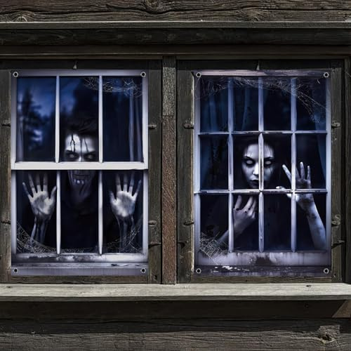 2 pezzi Halloween Decorazioni Finestre, Tende Spaventose Addobbi di Halloween, Tenda Spaventose per Finestra, Finestre Tenda Spettrale Forniture per Feste di Decorazione della Finestra 80 x 120 cm
