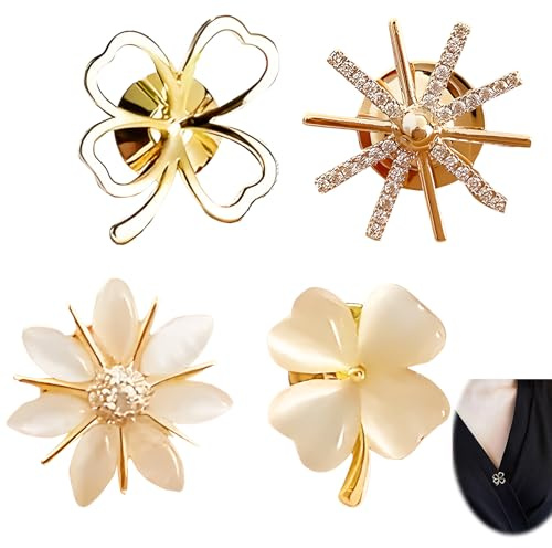Lot de 4 Broches Fantaisie Pour Femme,Broches de Vêtements Élégantes pour Robes,Foulards,Châles,Style Florale et Vintage,Idéal pour Mariage, Cadeau, Décoration DIY
