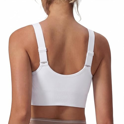 Leversic Top Palestra Donna Reggiseno Sportivo con Spalline Larghe Regolabili Schiena Reggiseni Sportivi Supporto Medio-Alto Running, Fitness, Yoga Bianco XL
