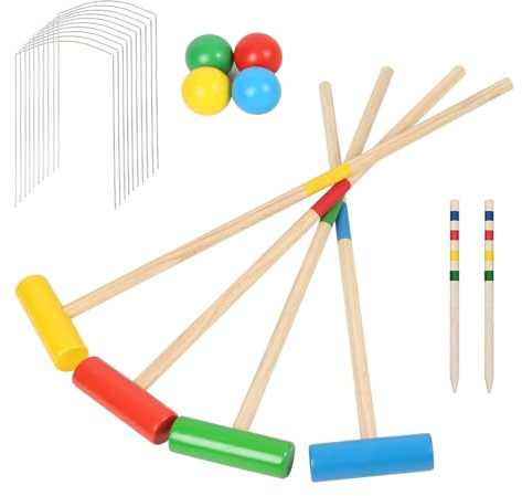 Fogmiea Krocket Croquet - Gioco di croquet, 2-4 giocatori, per bambini, adulti, famiglia all'aperto, gioco di abilità in legno, con borsa