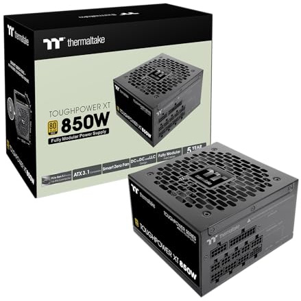 Thermaltake Toughpower XT 850W | Fuente de alimentación ATX 3.1 | 80 Plus Gold | PCIe 5.1 | 12V‑2x6 | Totalmente Modular | Smart Zero Fan | Ventilador hidráulico de 120 mm Muy silencioso | Negro