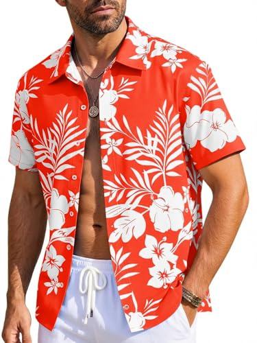 Runcati Camicia da uomo hawaiana a maniche corte, estiva, con bottoni, per le vacanze, camicia da spiaggia, a maniche corte, floreale, per le feste, divertente, vestibilità regolare, casual, estiva