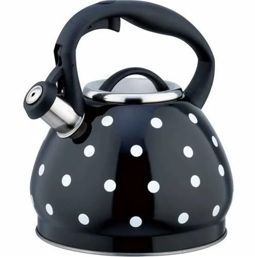 bouilloire induction Bouilloire sifflante 3 L en acier inoxydable avec poignée ergonomique, bouilloires à thé, cuisinières électriques et gaz, sifflet for eau domestique(Dot Black)