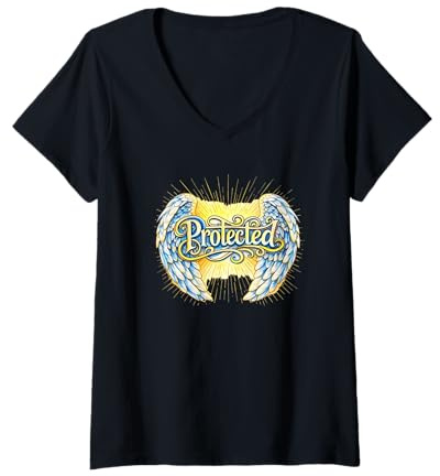Women's Protected by Wings, Angel Art, Spiritual V-Neck T-Shirt