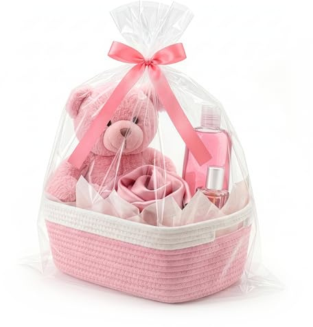 VIRETH HAUS Small Woven Basket with Gift Bag, Ribbon, Wrap Paper | Empty Gift Baskets to Fill for Valentines, Graduation, Easter, Christmas Day, Decorative Storage Bins for Home