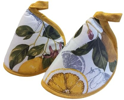 Ricami Fiorentini Baldi Juego de 2 agarraderas de cocina de algodón 100%, divertidas, campana, coloridas, producto artesanal Toscano (limón, 2)