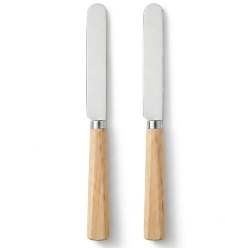 LacusMare Butter Knife Set of 2 - Premium Oak Wooden Butter Knife & Butter Spreader - Stainless Steel Easy Spread Blade for Cold Butter, Jam, Cheese & Charcuterie Board (17.5cm)