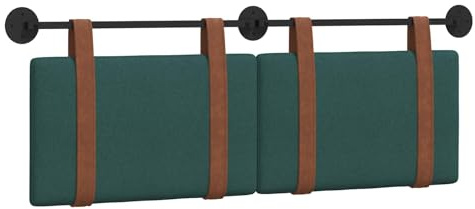 HFXHIJXQ Hängendes Kopfteil Dunkelgrün Wandmontage Betthaupt aus Antik PU Lederoptik, Wandkissen gepolstert für Schlafzimmer & Bett 150x55 cm, Rückenkissen mit Riemen & Metallschiene