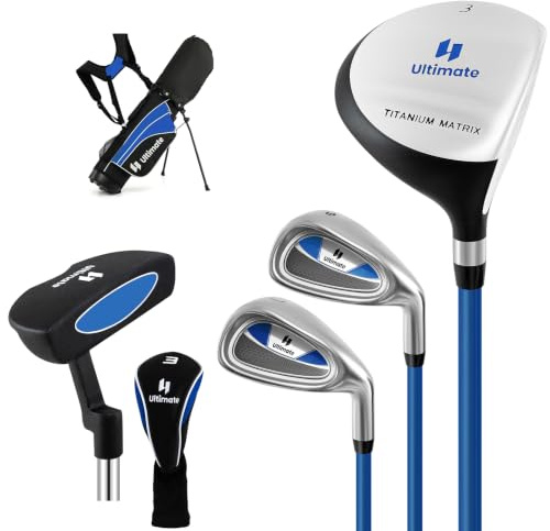 SPOTRAVEL 6 PCS Golf Club Set, Junior Practice Golf Set | with 3# Fairway Wood, 7# &9# Irons, Putter, Head Cover, Stand Bag, Children Golf Package Set, Right Hand