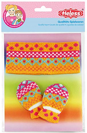 Heless 2811 - Kleidungszubehör für Puppen im Design Jolly, 2 teilig mit Fäustlingen und Stirnband, Größe 35-45 cm