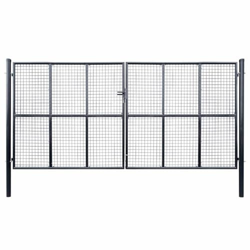vidaXL Cancello da Giardino in Rete di Acciaio Zincato 400x200 cm Grigio