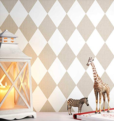 NEWROOM Kindertapete beige Karos Kinder Vliestapete Vlies Kindertapete Kinderzimmer Babytapete Babyzimmer Grafisch