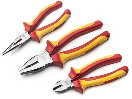 SATA ST09261SJ, VDE Isolierzangen Set, 210 mm/8 inch Kombinationszange, 170 mm/6 inch Seitenschneider und 170 mm/ 6 inch, Flachrundzange, 3 Tlg.