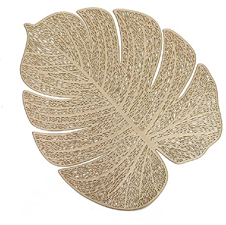 6er Tischset Set Ausgehöhlte Blätter Platzset Waschbar Tischset Dekorativer Rutschfester Kunststoff Platzdeckchen für Küche Tisch (Gold B)