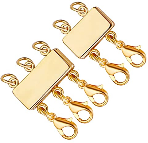 Prasacco 2 Stück Halsketten-Verschlüsse, magnetischer Halskettenverbinder, goldfarben, magnetischer Halsketten-Trenner, zum Schichten, mehrsträngige Verschlüsse für mehrschichtige Armband-Halskette