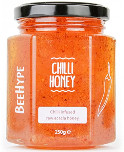 BeeHype Chilli Honey - Pepperoncino Peppers in Natural Acacia Honey with NO Preservatives and NO Refined Sugars - Vegetarian, Nut and Dairy-Free - 250g