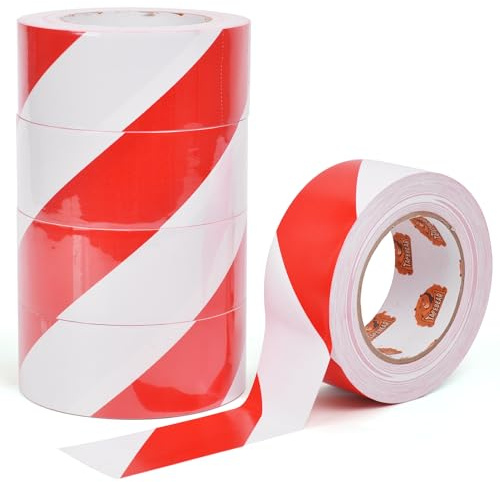 TAPEBEAR Nastro Adesivo Segnaletico, Premium Nastro Di Avvertenza Di Pericolo, Strisce Rosso e bianco Nastri Di Sicurezza, 2inch x 50yard (50mm x 45m),5Rotoli