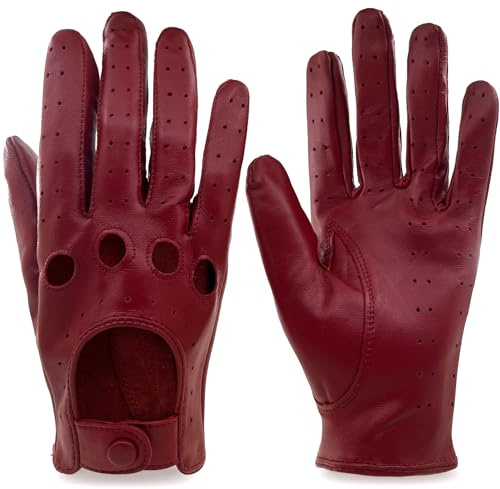ZLUXURQ Damen Retro Weiche nd Dünne Lammfell Leder Touchscreen Fahrhandschuhe mit Maschige