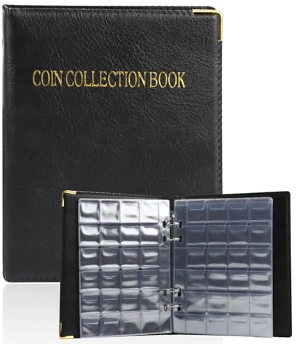 Münzsammlung Münzalbum Münzen Aufbewahrung für Sammler, 360 Sammelalbum für Münzen, Münzen Speichern für Münzen, Souvenir Münzen 1 Stück (Schwarz)