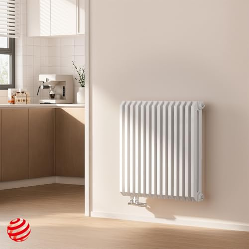 EMKE Design Heizkörper 600x594 mm, Horizontal Flachheizkörper mit D-Form und Seitenanschluss, Doppellagig Heizung Weiß 969W