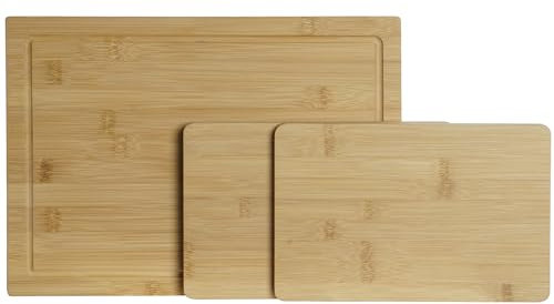 SOLTY – Set de 3 Tablas de Cortar de Bambú para Cocina – 1 Grande + 2 Pequeñas – Antibacterianas, Ecológicas y Resistentes – Para Carne, Pan, Verduras y Frutas – Diseño Minimalista y Compacto