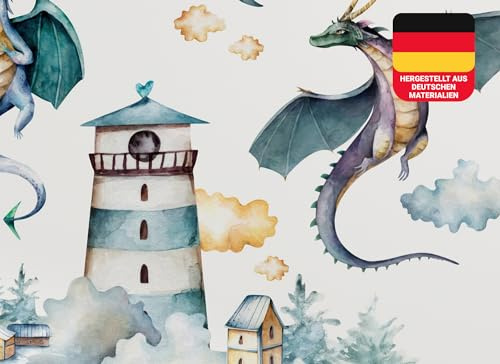 Osomhome Wandtattoo Kinderzimmer Mädchen & Junge: Drachen & Leuchtturm (140x100cm) | Kinderzimmer & Babyzimmer Deko | Wandsticker & Wanddeko Kinderzimmer | Wandaufkleber, Wall Stickers os9601