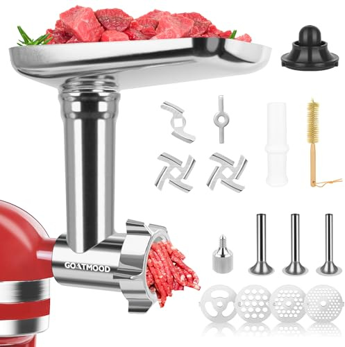 Stainless Steel Food Grinder Attachment Fit for KitchenAid Stand Mixers, Food Grinder Compatible with Meat Grinder Attachment, Dishwasher Safe, Meat Grinder, Sausage Stuffer