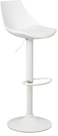 LOLAhome - Taburete Alto de Cocina Giratorio en 360°, Silla de Bar Regulable en Altura de 83 a 104 cm, con Respaldo, Estructura Metal Blanca y Reposapiés, Blanco