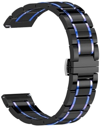 Keramik-Uhrenarmband, universell, 20–22 mm, Schnellverschluss, Faltschließe (schwarz/blau, 22 mm)