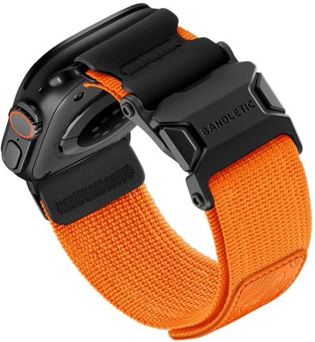 Bandletic Nylon Strap Compatible with Apple Watch Ultra 3 2 - Soft Loop with Magnetic Buckle for iWatch Series 11/10 46mm, Ultra3/2/1 49mm, SE3 SE2/SE/6/5/4 44mm, 9/8/7 45mm, 3/2/1 42mm, Orange