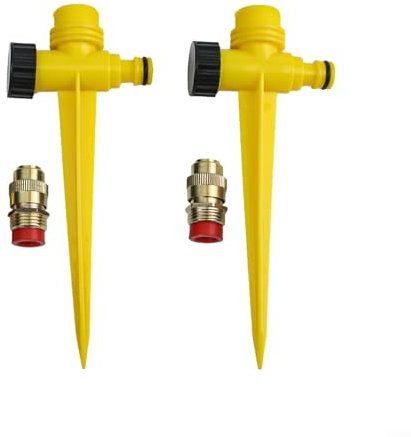 Paquete de 2 aspersores de césped de arco circular, aspersor automático de metal de 360° con área de riego y rango ajustables, riego de jardín de 1/2 cabeza