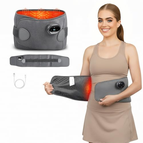 Cordless Heat Pad for Back Pain Relief, Electric Heating Pads for Back, Abdomen and Waist with 5 Heat Levels, 3 Vibration Modes, 15-min Auto-Shutdown Function, Gifts for Women Men, 107 * 21cm (Grey)