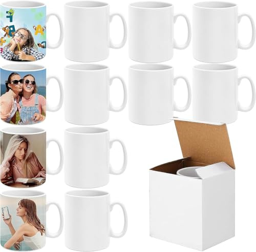 12 Stück Sublimation Kaffeetassen Blanko 11oz/320ml, Weiße Keramiktassen für Sublimationsdruck, Großpackung Tassen für Heißpressen, Personalisierte Kaffeebecher für Weihnachten