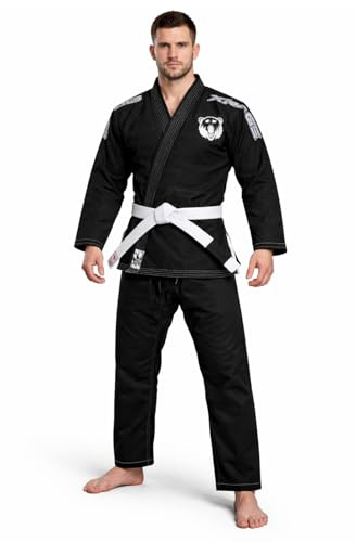 X RAGE Bear Premium BJJ Gi – 450g Lightweight Cotton, Durable & Easy to Wash – Brazilian Jiu Jitsu Uniform (Black, A1)