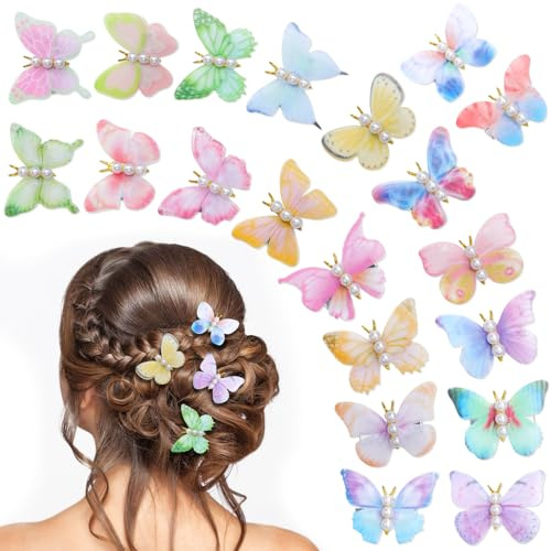 Kiiwah 20 Piezas Mariposa Pinzas Pelo Perlas Bebe Niñas Mujer, Horquillas Pelo Infantiles Accesorios Pelo para el Pelo Niña para Fiesta Boda Cosplay