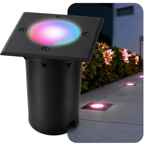 SSC-LUXon Bodenleuchte KALPA eckig schwarz Bodenstrahler IP67 - mit SMART LED GU10 RGB 3CCT dimmbar - Außenstrahler für Garten befahrbar
