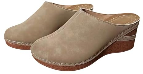 Dampantoletter läder, sommar, träskor dam läder, stängda, slip-on, sommarskor, lätta barfotaskor, öppen bak, fritidsskor, mjuka sulor, Mules Arch Support tofflor, kaki, 43 EU