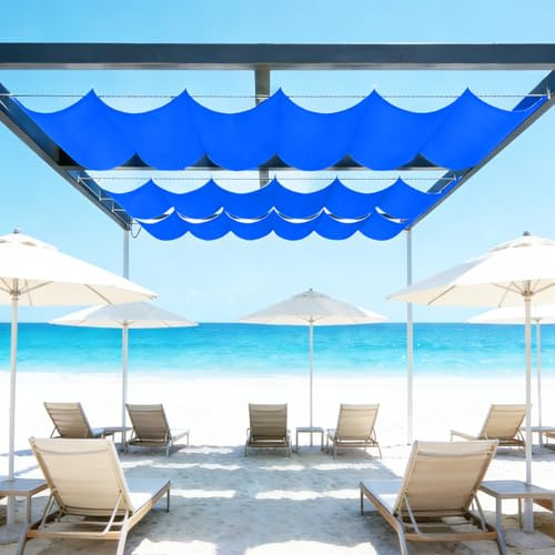 Tenda Parasole Retrattile,Protezione Raggi UV vela ombreggiante a onda retrattile,Giardino Balcone Terrazza tenda da sole pergola regolabile,con funi-Sapphireblue||100x350cm